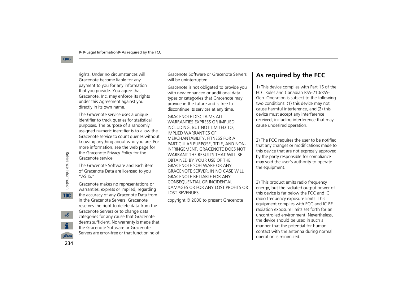 As required by the fcc | Acura 2013 TSX Navigation User Manual | Page 235 / 252