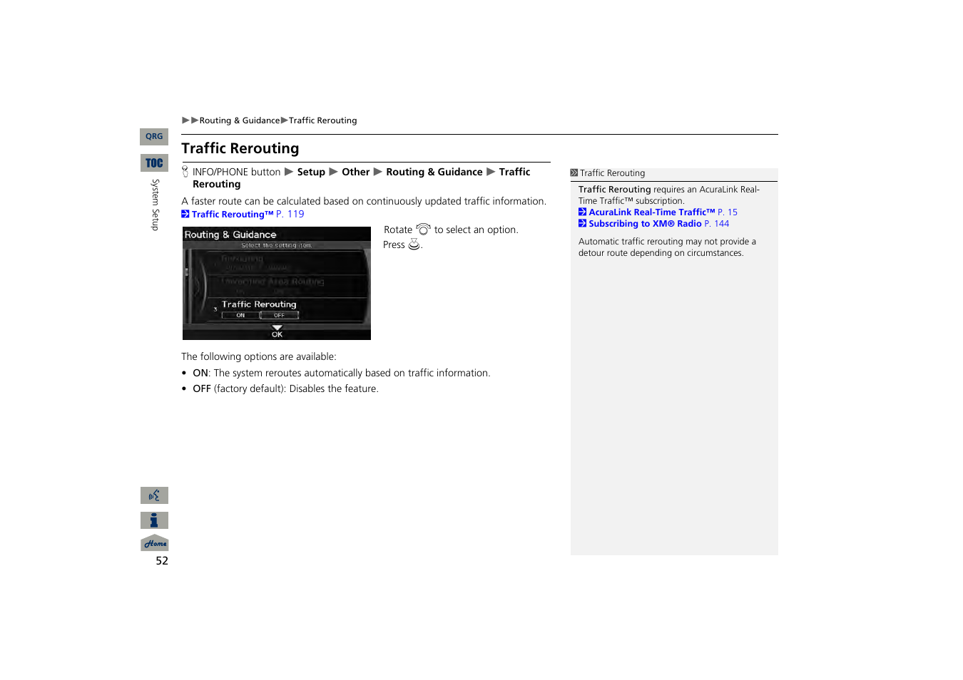 Traffic rerouting, 2 traffic rerouting, P. 52 | Acura 2013 TSX Navigation User Manual | Page 53 / 252