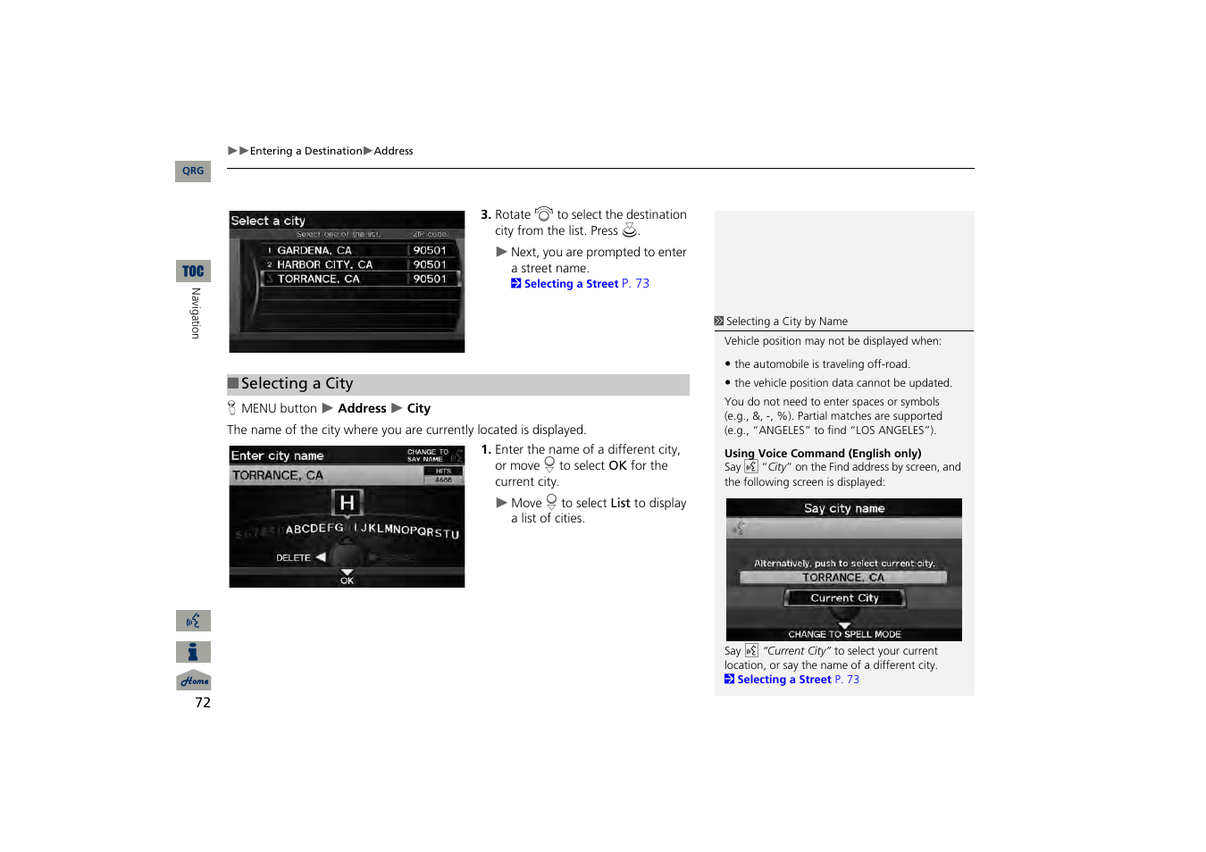 2 selecting a city, P. 72 | Acura 2013 TSX Navigation User Manual | Page 73 / 252