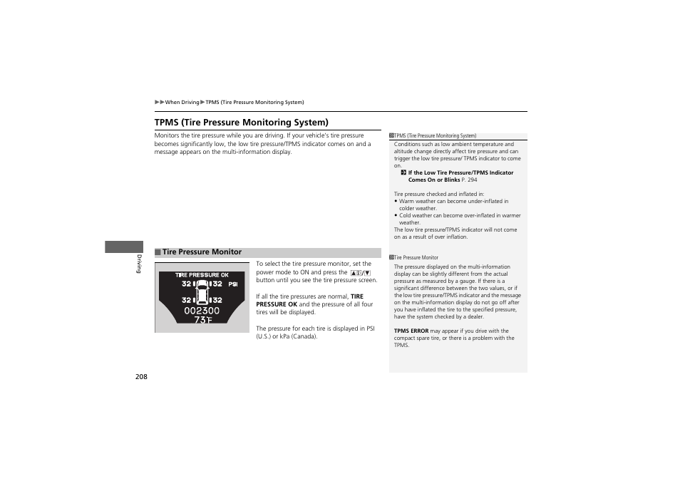 Tpms (tire pressure monitoring system) | Acura 2013 ZDX User Manual | Page 210 / 324