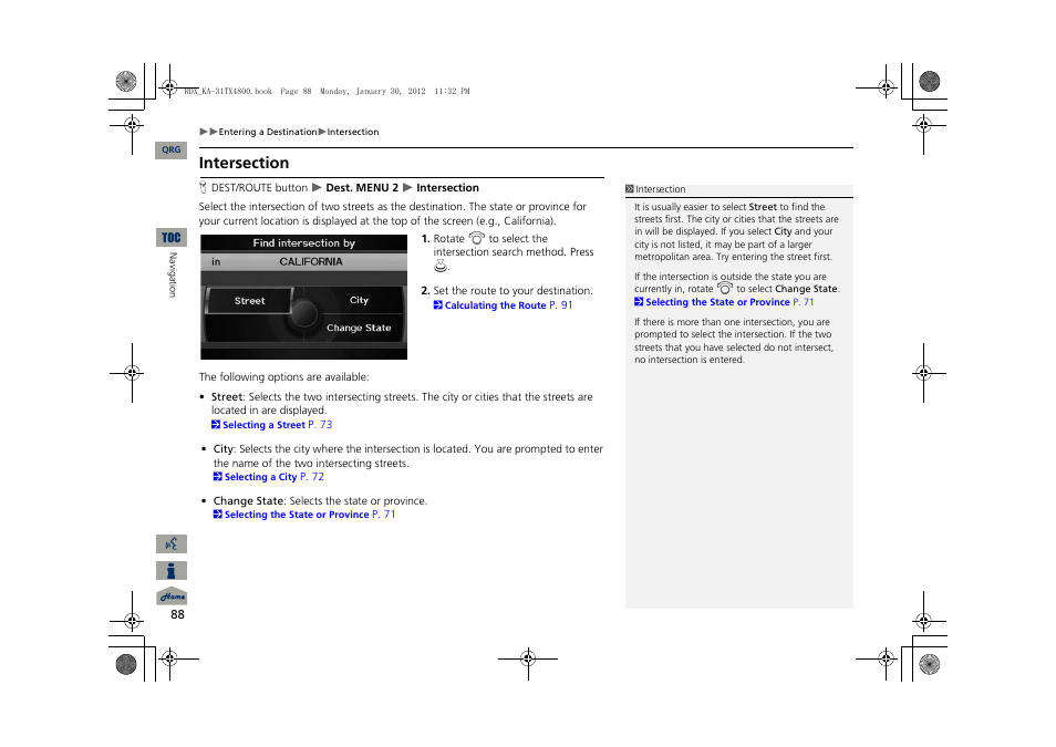 2 intersection, P. 88 | Acura 2013 RDX Navigation User Manual | Page 89 / 260