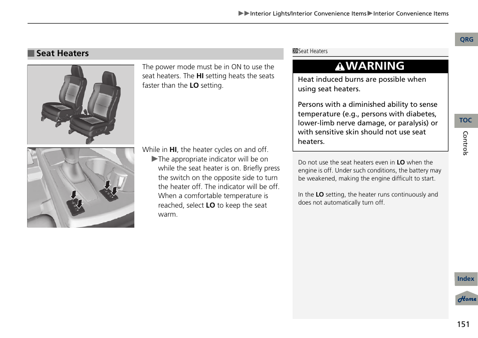 P 151), Warning | Acura 2013 RDX User Manual | Page 152 / 363