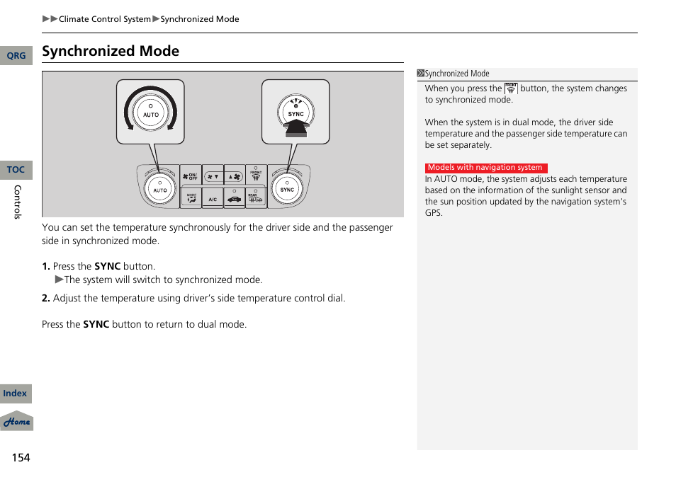 Synchronized mode | Acura 2013 RDX User Manual | Page 155 / 363