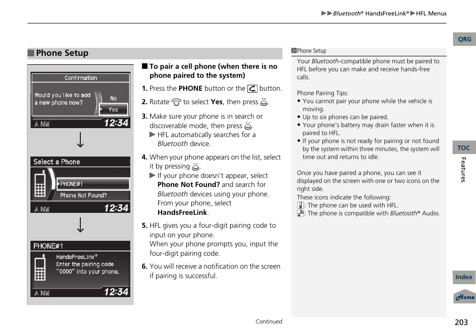 Phone setup | Acura 2013 RDX User Manual | Page 204 / 363