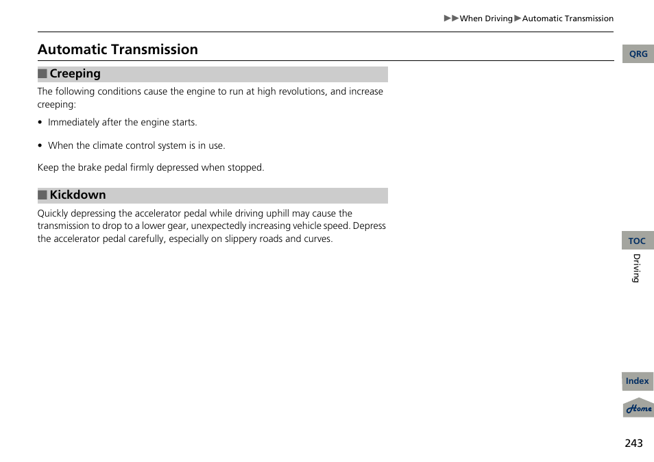Ansmission, P 243), Automatic transmission | Acura 2013 RDX User Manual | Page 244 / 363