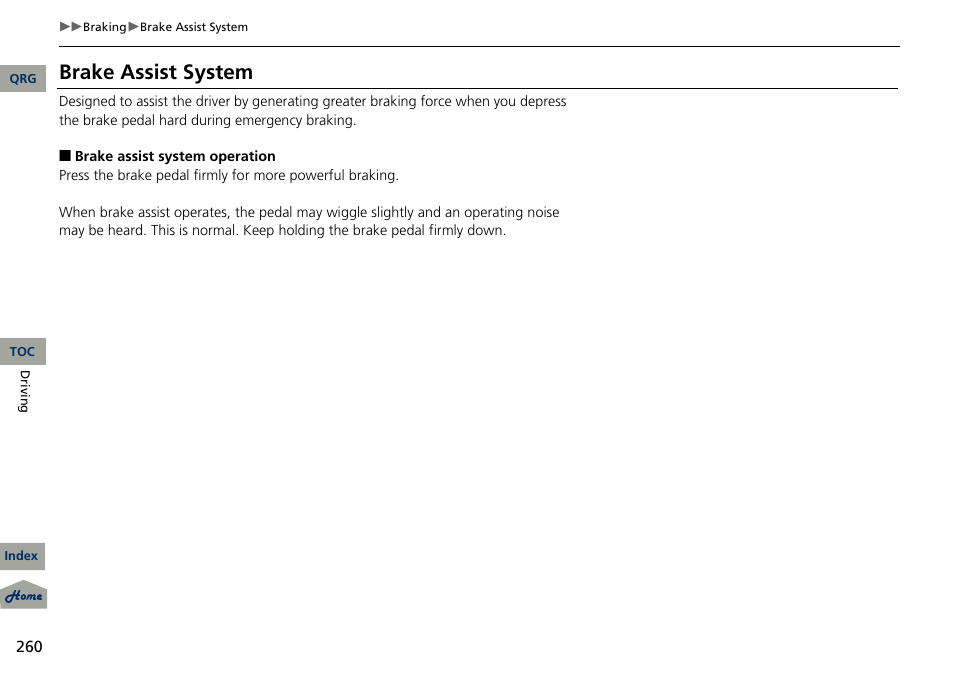 Brake assist system | Acura 2013 RDX User Manual | Page 261 / 363