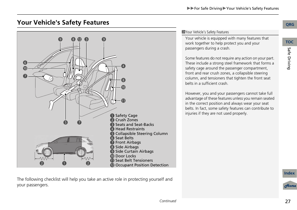 Your vehicle's safety features | Acura 2013 RDX User Manual | Page 28 / 363