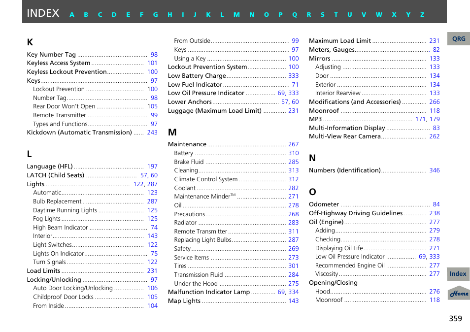 Index | Acura 2013 RDX User Manual | Page 360 / 363