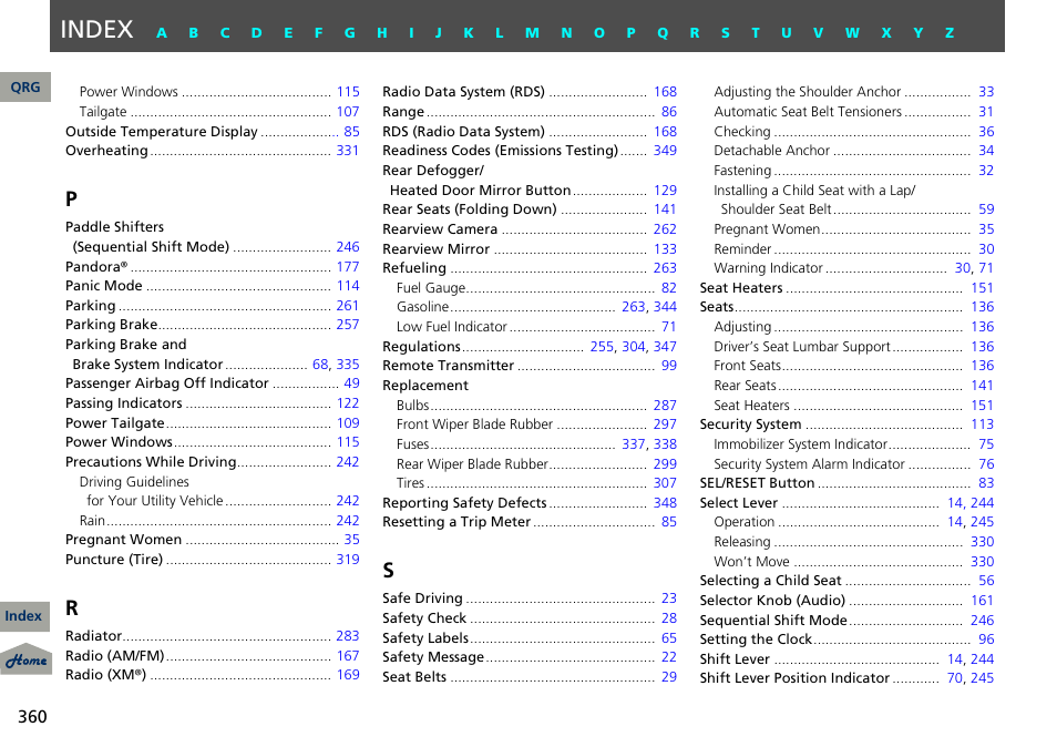 Index | Acura 2013 RDX User Manual | Page 361 / 363