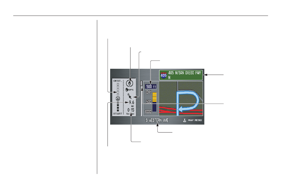 Driving to your destination, 2010 rl, Guidance screen | Acura 2010 RL Navigation User Manual | Page 58 / 176