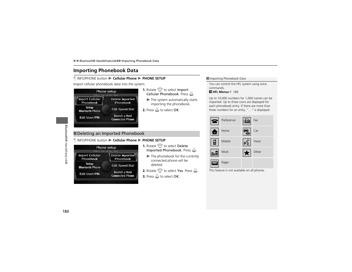 Importing phonebook data | Acura 2012 ZDX Navigation User Manual | Page 182 / 251