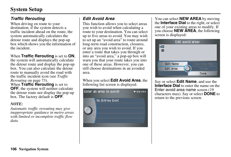 System setup | Acura 2011 RL Navigation User Manual | Page 107 / 177