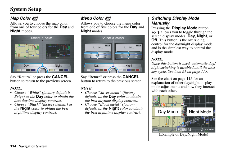 System setup | Acura 2011 RL Navigation User Manual | Page 115 / 177