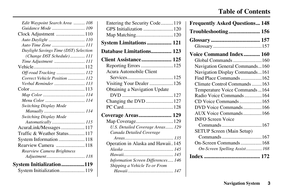 Acura 2011 RL Navigation User Manual | Page 4 / 177