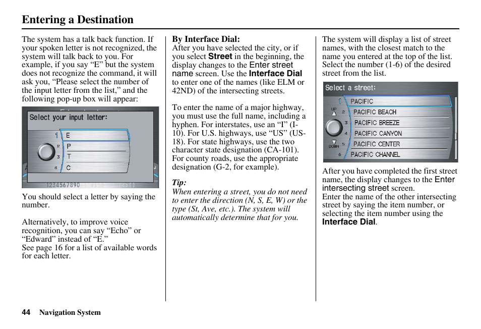 Entering a destination | Acura 2011 RL Navigation User Manual | Page 45 / 177