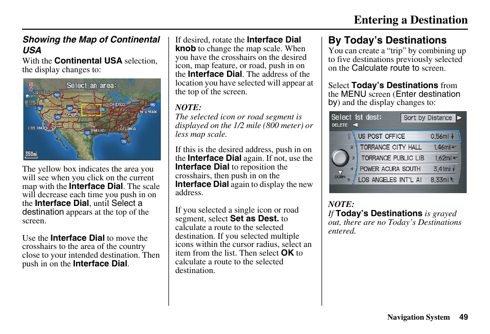 Entering a destination | Acura 2011 RL Navigation User Manual | Page 50 / 177