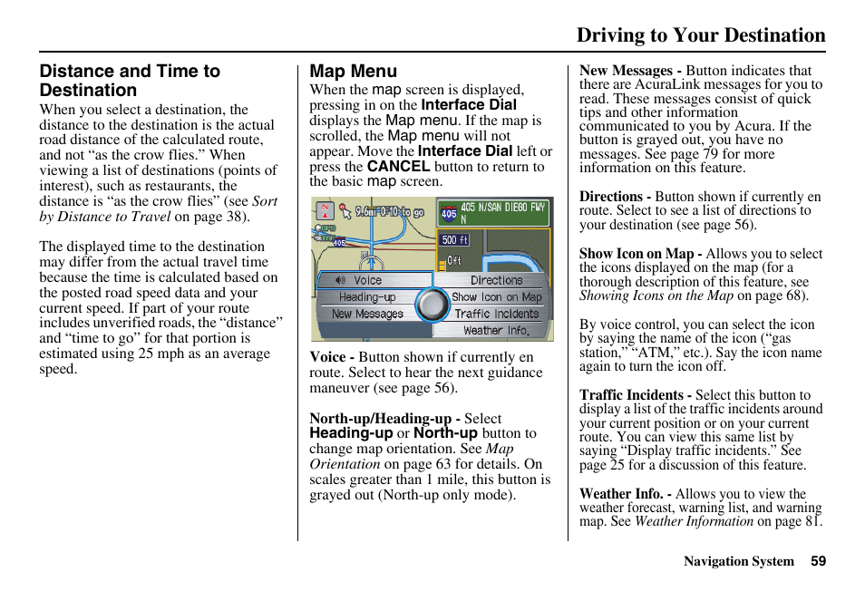 Driving to your destination | Acura 2011 RL Navigation User Manual | Page 60 / 177