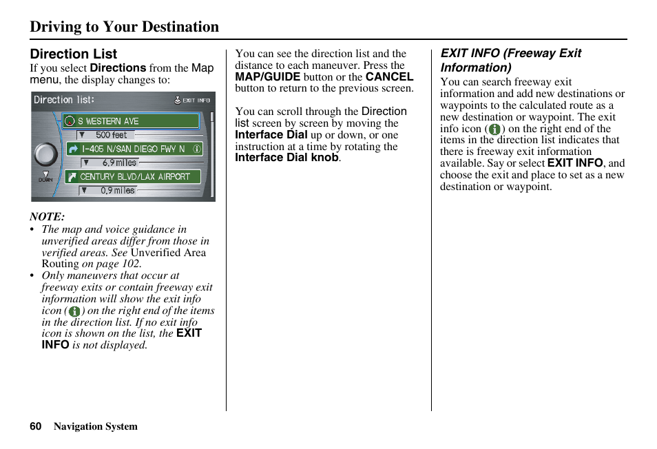 Driving to your destination | Acura 2011 RL Navigation User Manual | Page 61 / 177