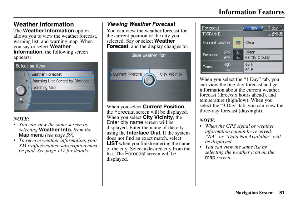 Information features | Acura 2011 RL Navigation User Manual | Page 82 / 177