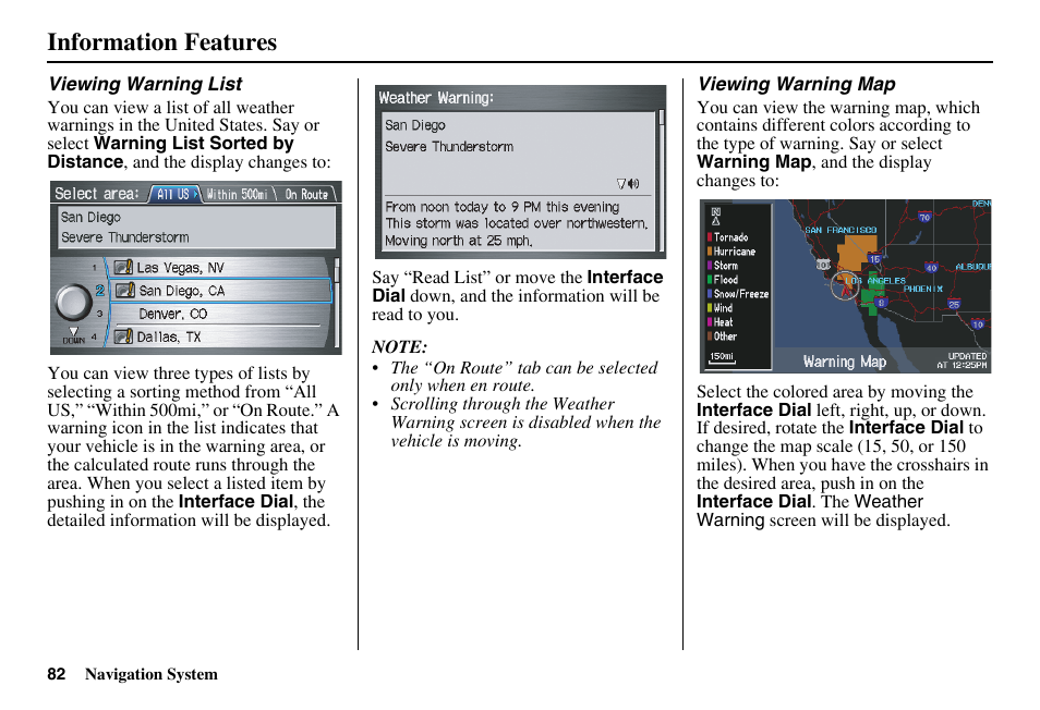 Information features | Acura 2011 RL Navigation User Manual | Page 83 / 177