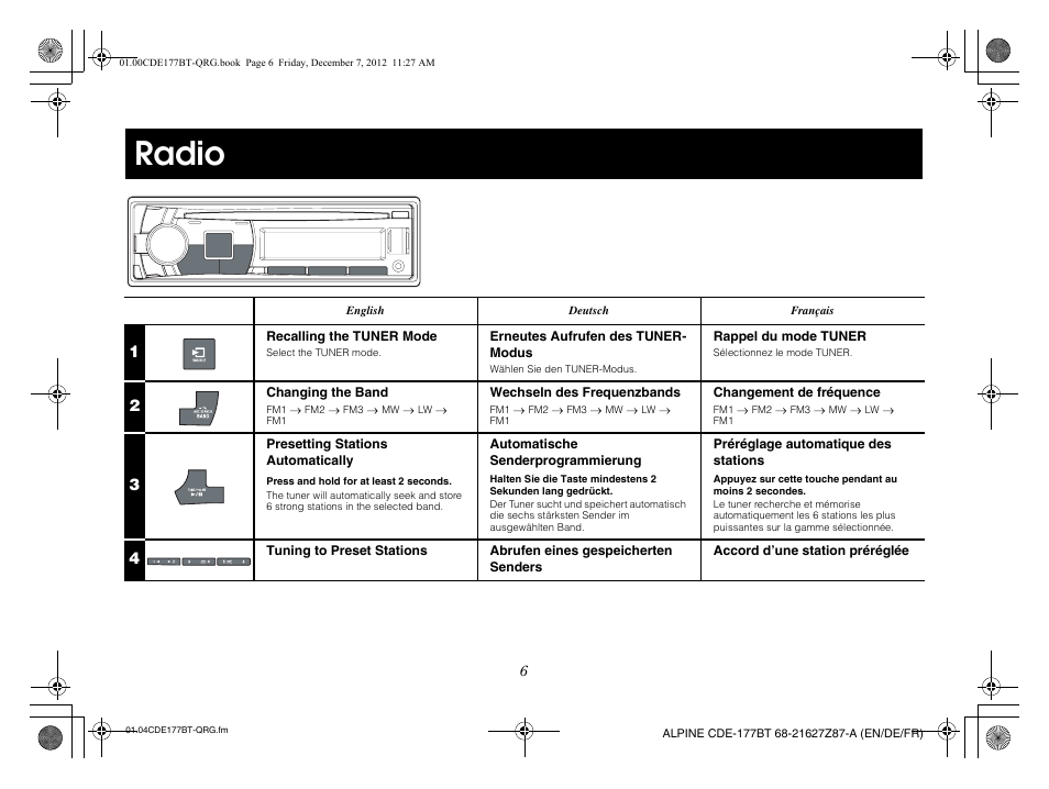 Radio | Alpine CDE-177BT User Manual | Page 8 / 108