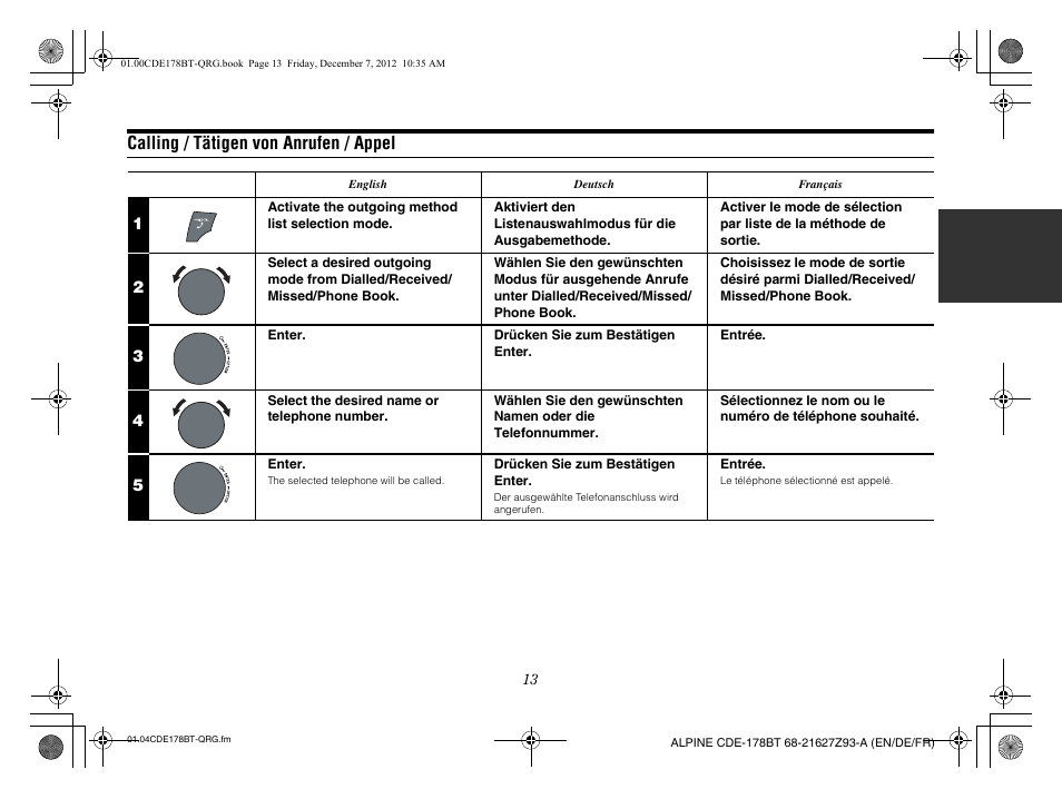 Calling / tätigen von anrufen / appel | Alpine iDE-178BT User Manual | Page 15 / 112