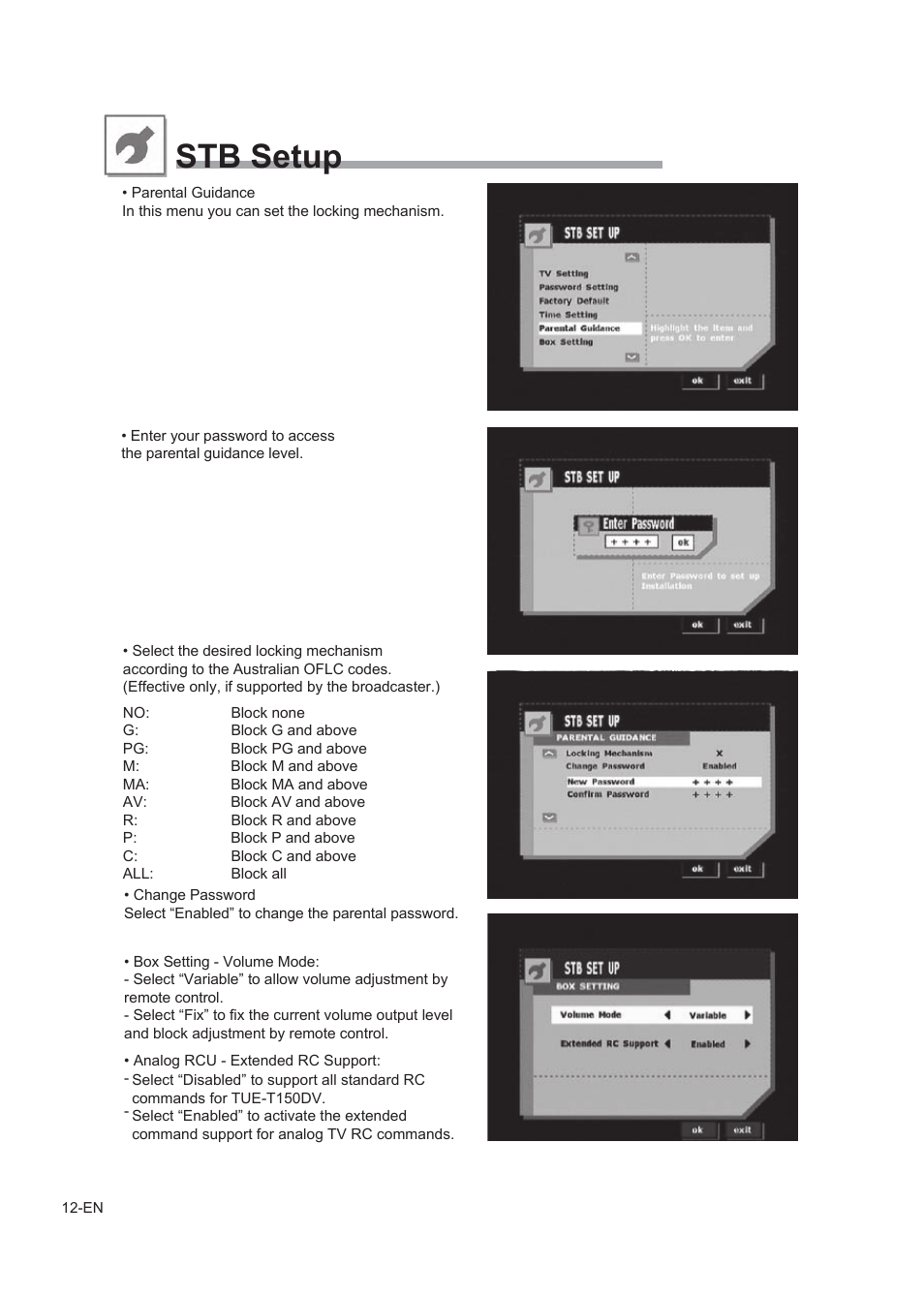 Viewer’s preference signal strength about box, Stb setup | Alpine TUE-T150DV User Manual | Page 10 / 140