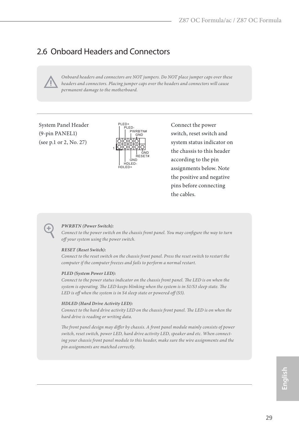 6 onboard headers and connectors, English, Z87 oc formula/ac / z87 oc formula | ASRock Z87 OC Formula__ac User Manual | Page 31 / 224
