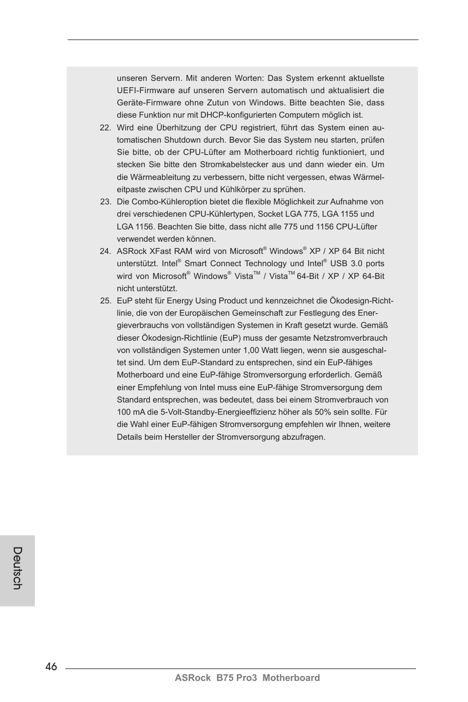 Deutsch, Asrock b75 pro3 motherboard | ASRock B75 Pro3 User Manual | Page 46 / 205