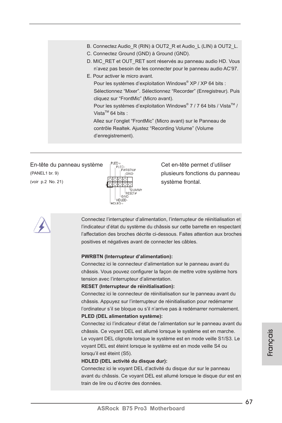 Français | ASRock B75 Pro3 User Manual | Page 67 / 205