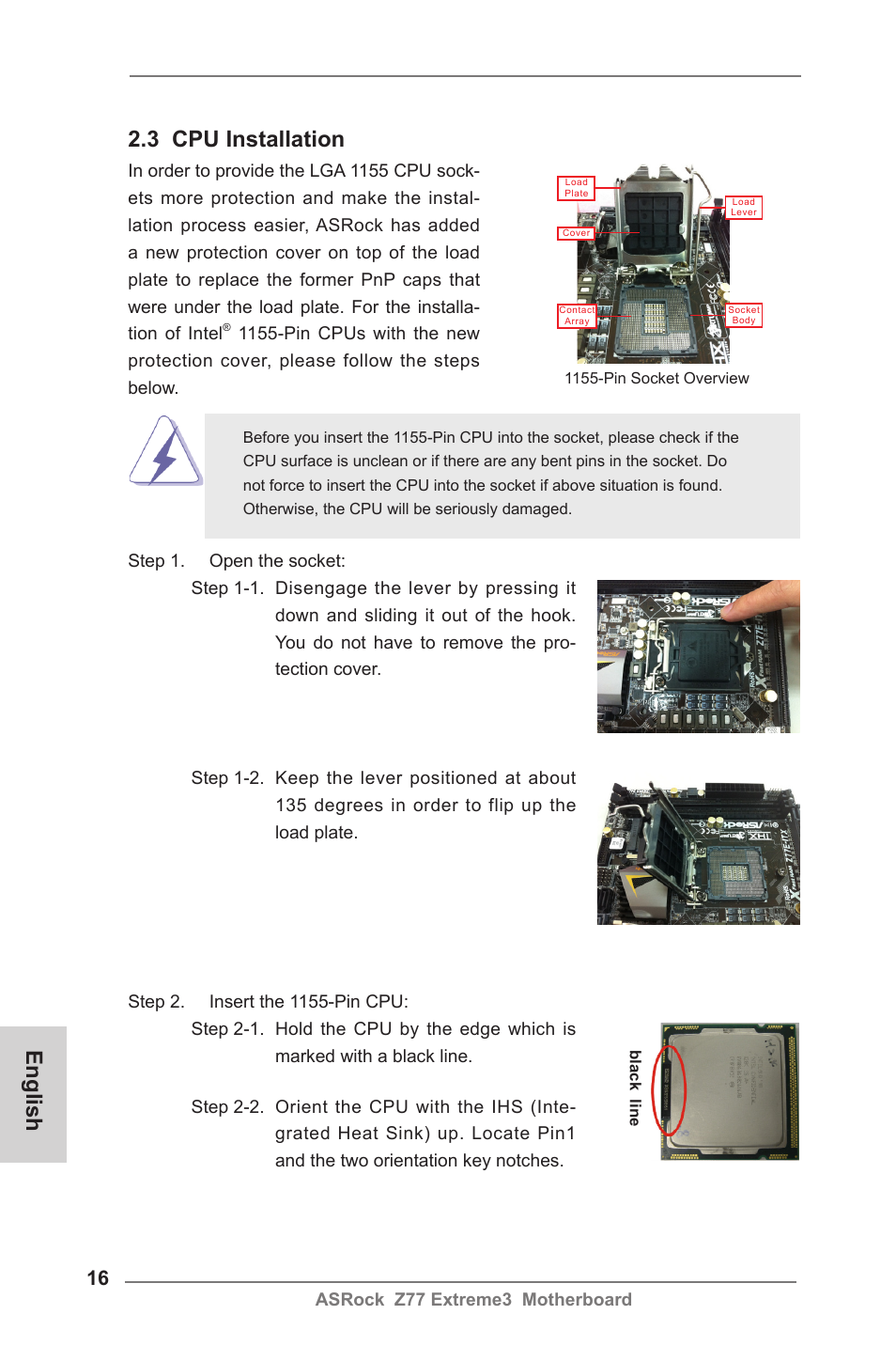 3 cpu installation, English | ASRock Z77 Extreme3 User Manual | Page 16 / 169