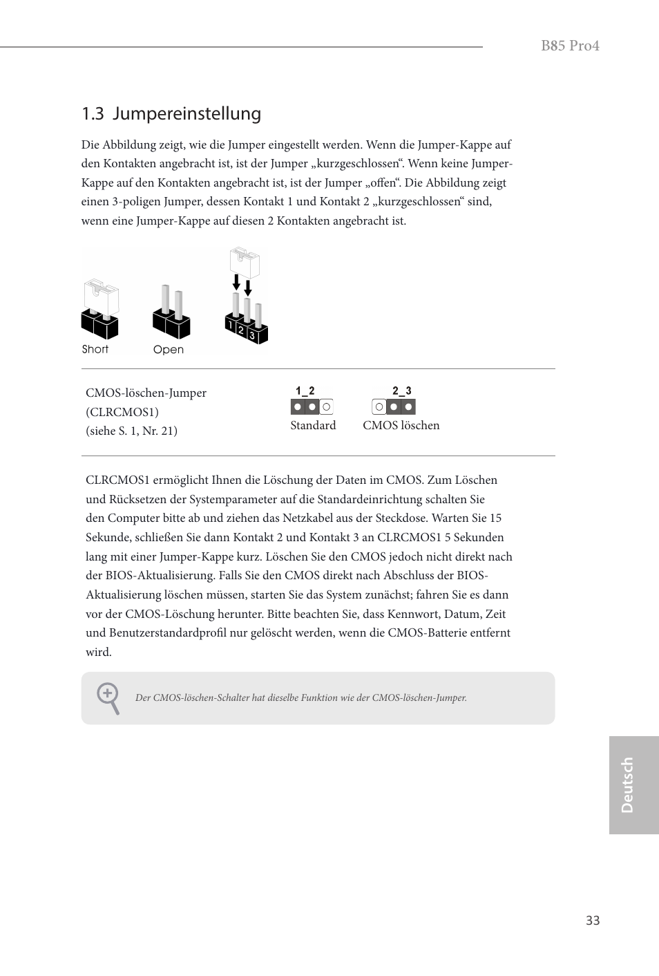 3 jumpereinstellung | ASRock B85 Pro4 User Manual | Page 35 / 163