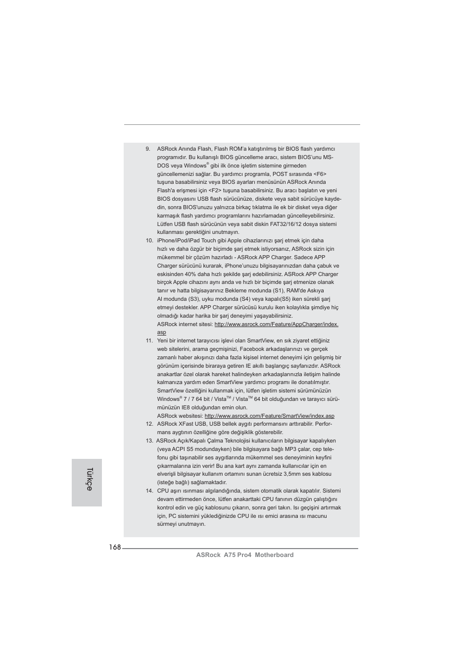 Türkçe | ASRock A75 Pro4 User Manual | Page 168 / 282