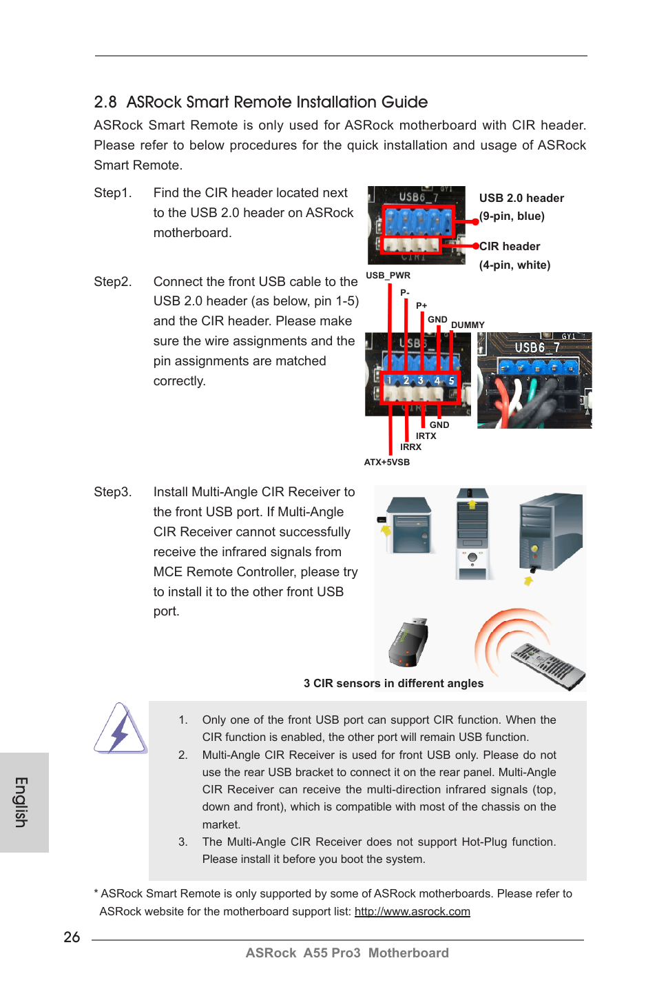 English, 8 asrock smart remote installation guide | ASRock A55 Pro3 User Manual | Page 26 / 190