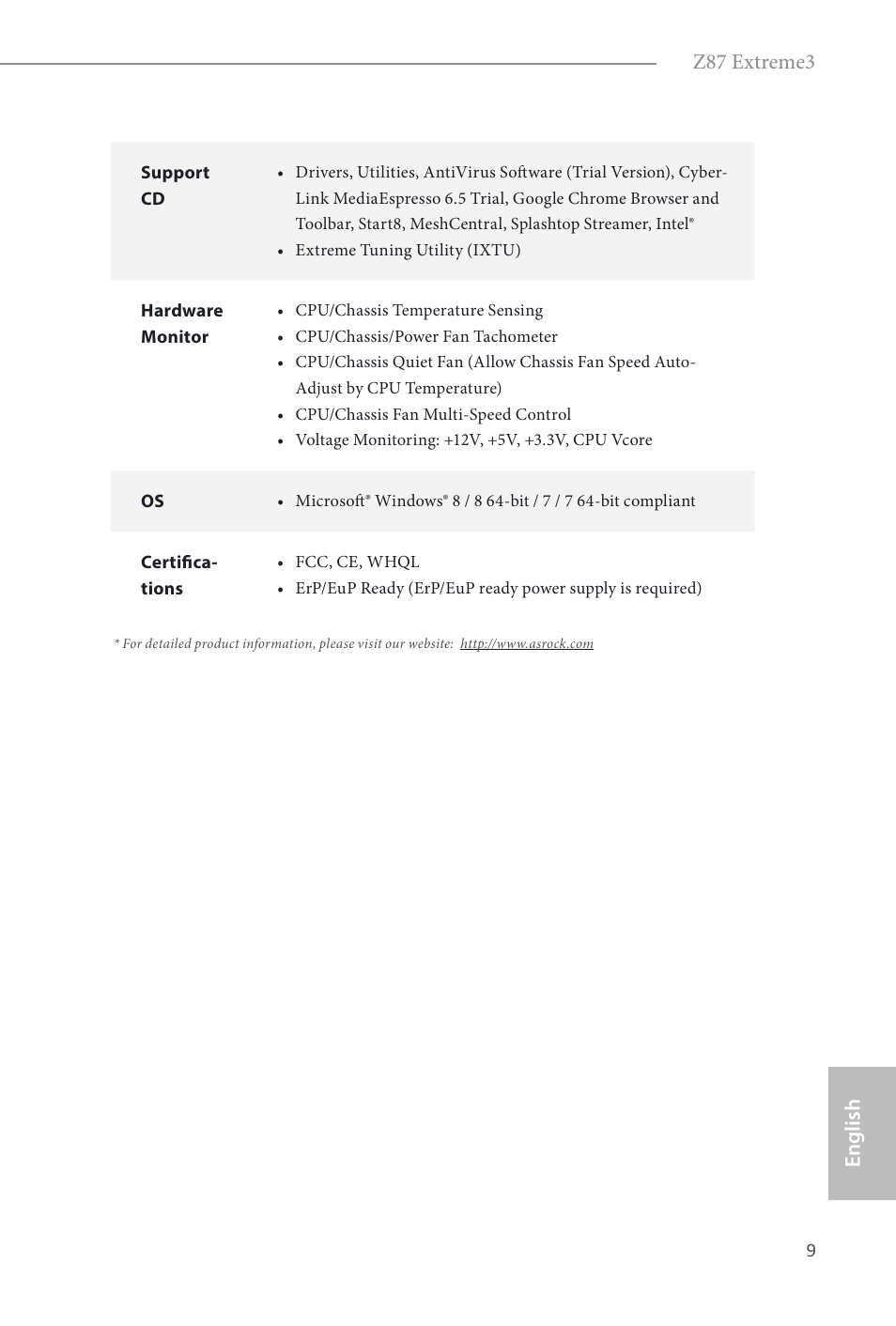 Z87 extreme3, English | ASRock Z87 Extreme3 User Manual | Page 11 / 164