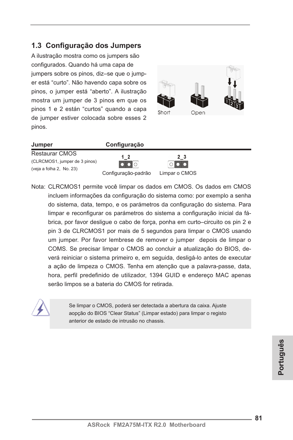 Português 1.3 configuração dos jumpers | ASRock FM2A75M-ITX R2.0 User Manual | Page 81 / 146