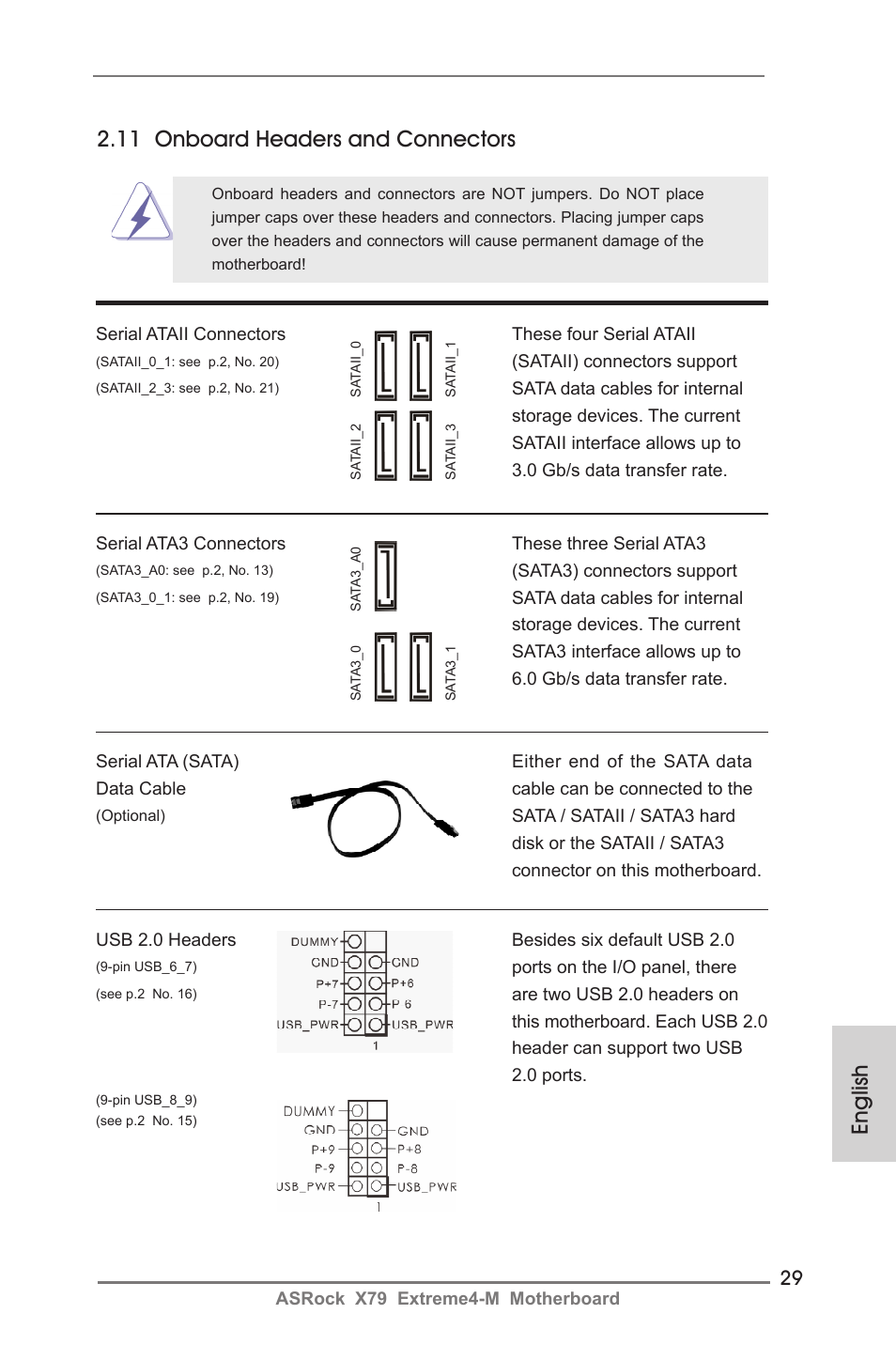 English, 11 onboard headers and connectors | ASRock X79 Extreme4-M User Manual | Page 29 / 229
