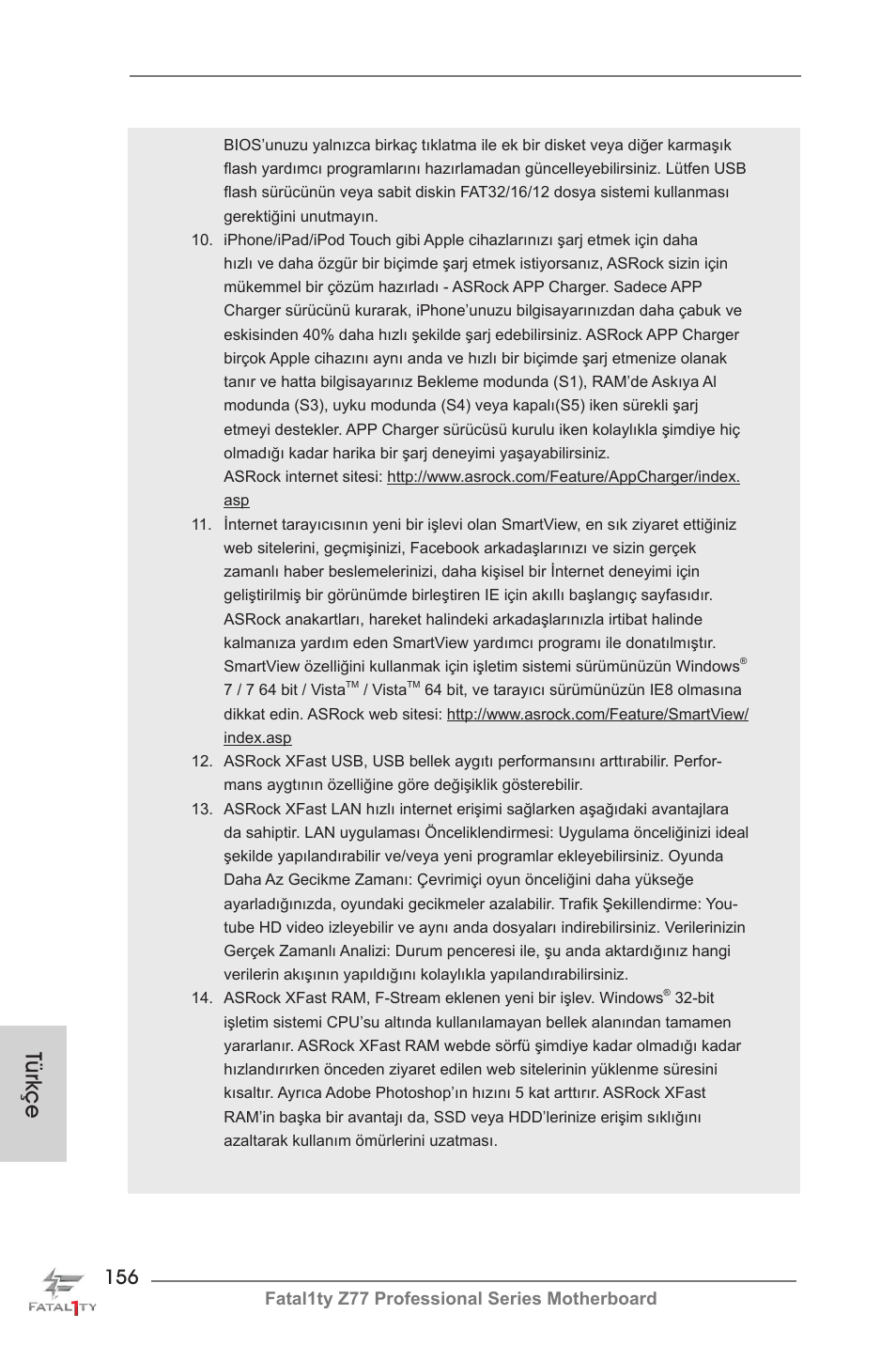 Türkçe | ASRock Fatal1ty Z77 Professional User Manual | Page 156 / 243