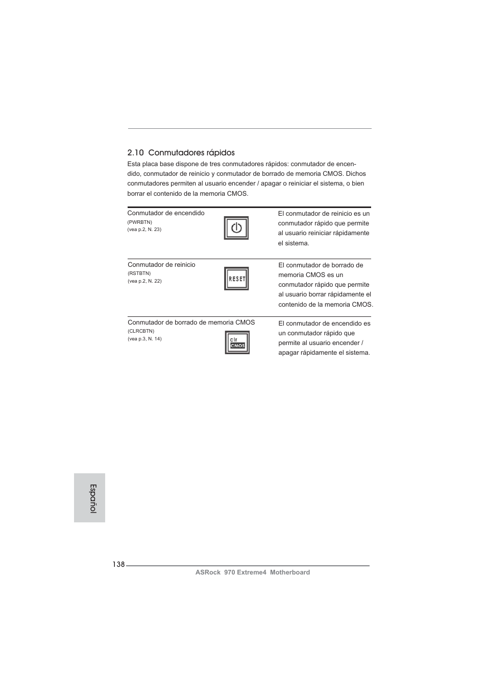 10 conmutadores rápidos, Español | ASRock 970 Extreme4 User Manual | Page 138 / 283