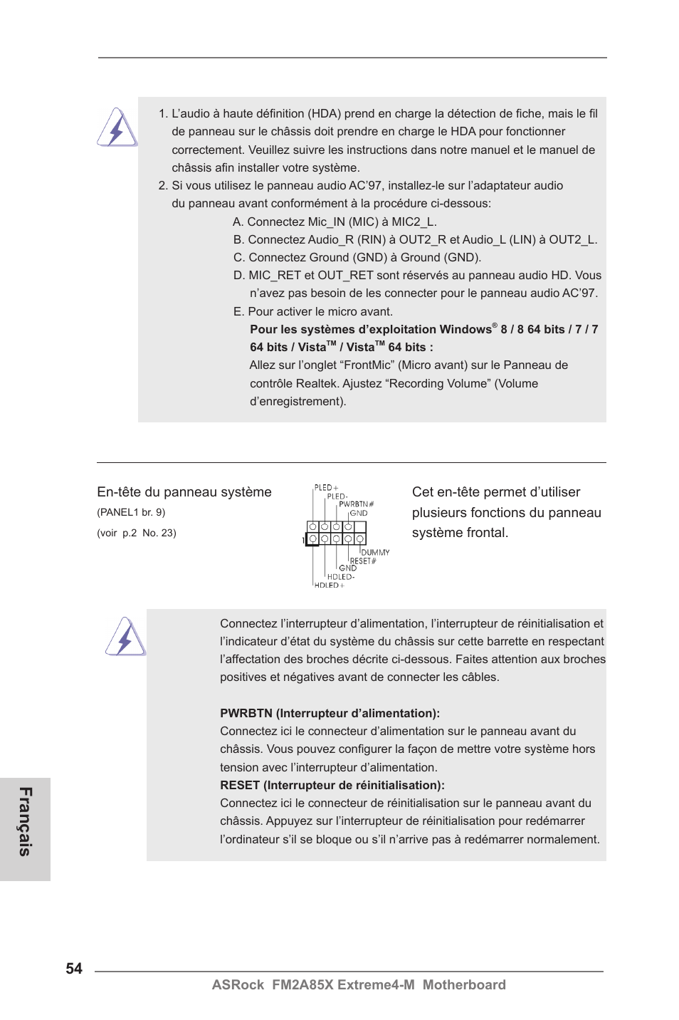 Français | ASRock FM2A85X Extreme4-M User Manual | Page 54 / 176