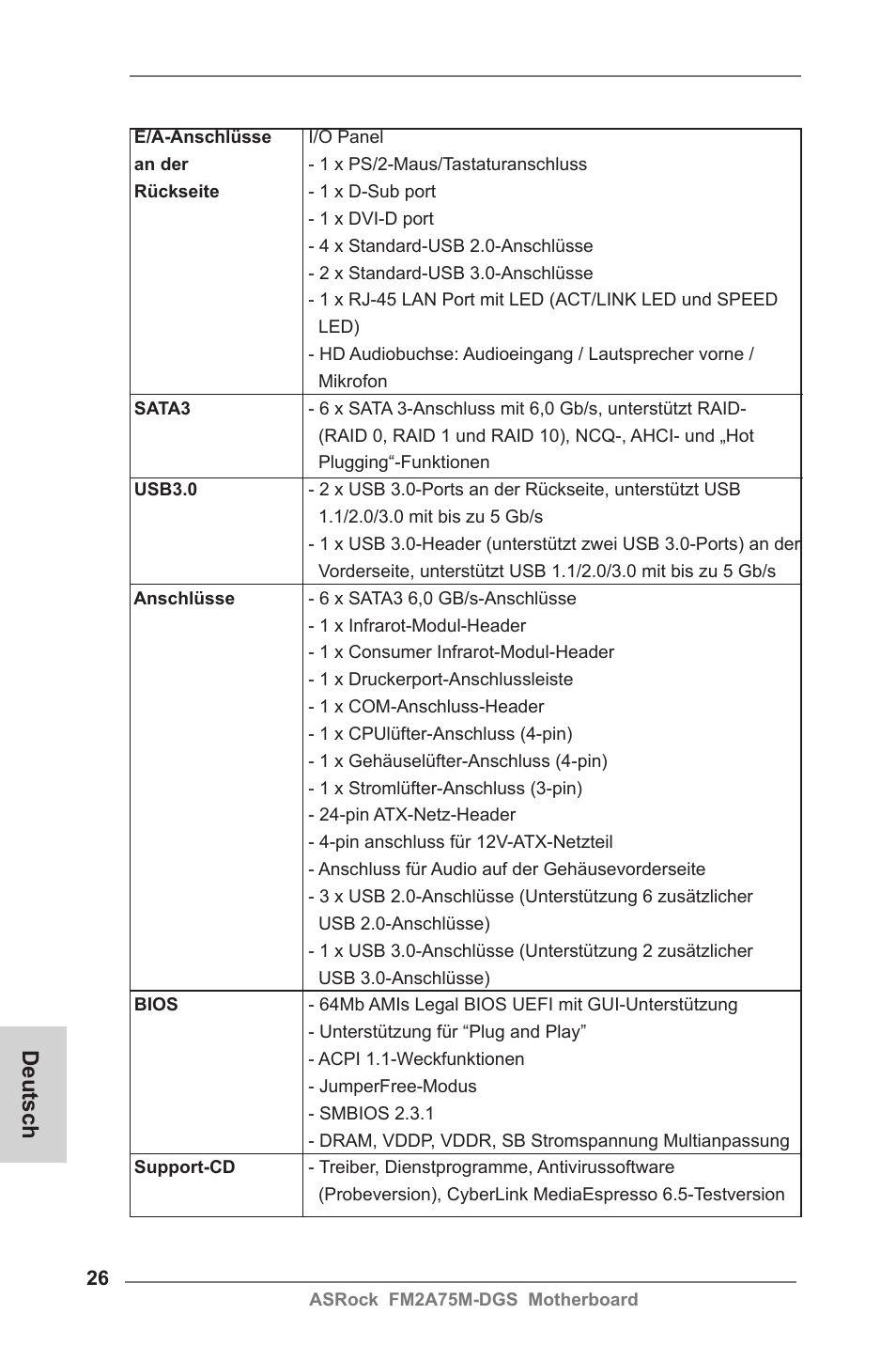 Deutsch | ASRock FM2A75M-DGS User Manual | Page 26 / 138