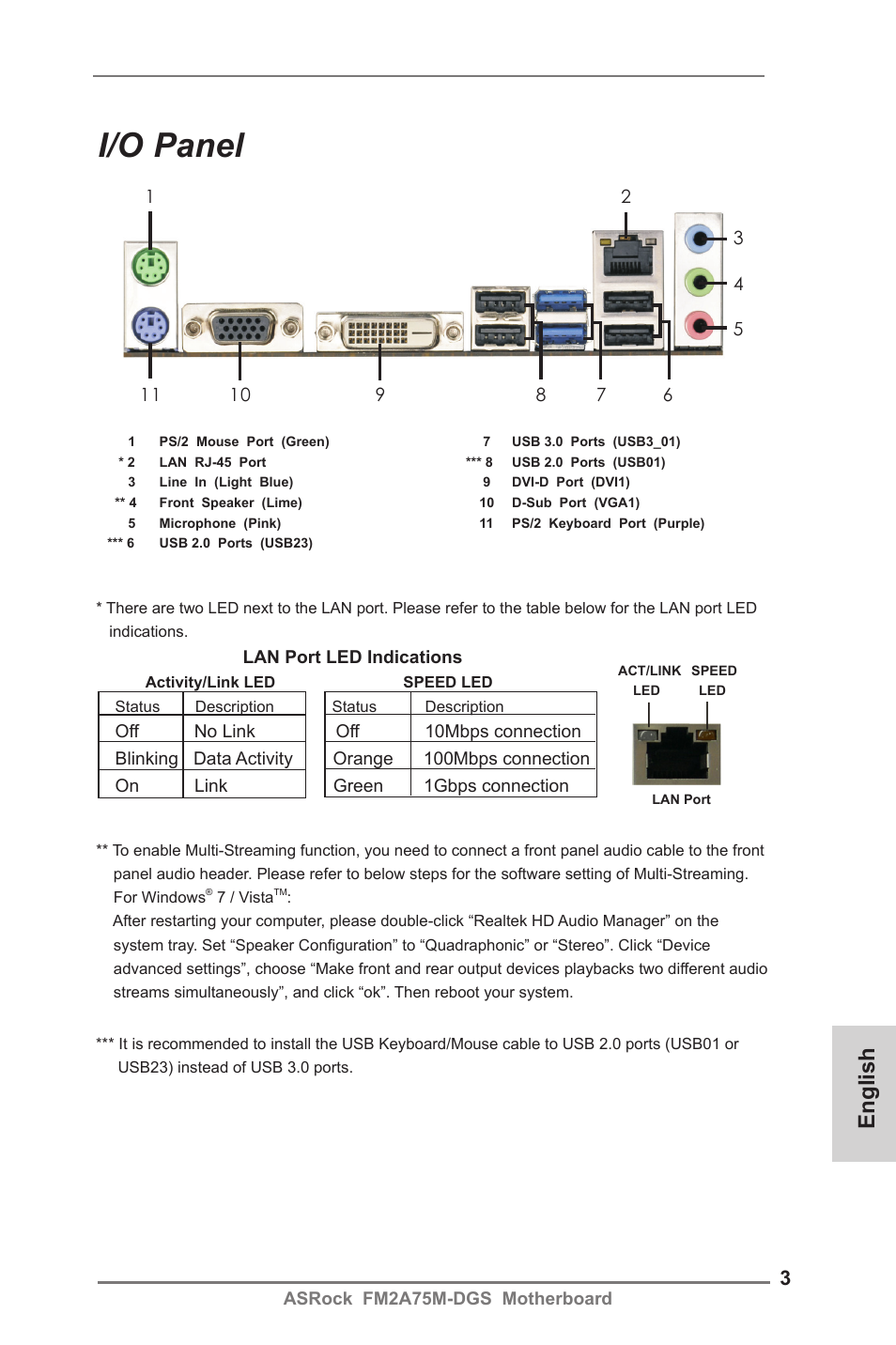 I/o panel, English | ASRock FM2A75M-DGS User Manual | Page 3 / 138