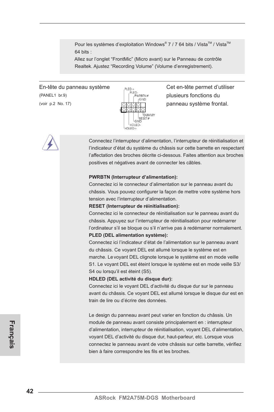 Français | ASRock FM2A75M-DGS User Manual | Page 42 / 138