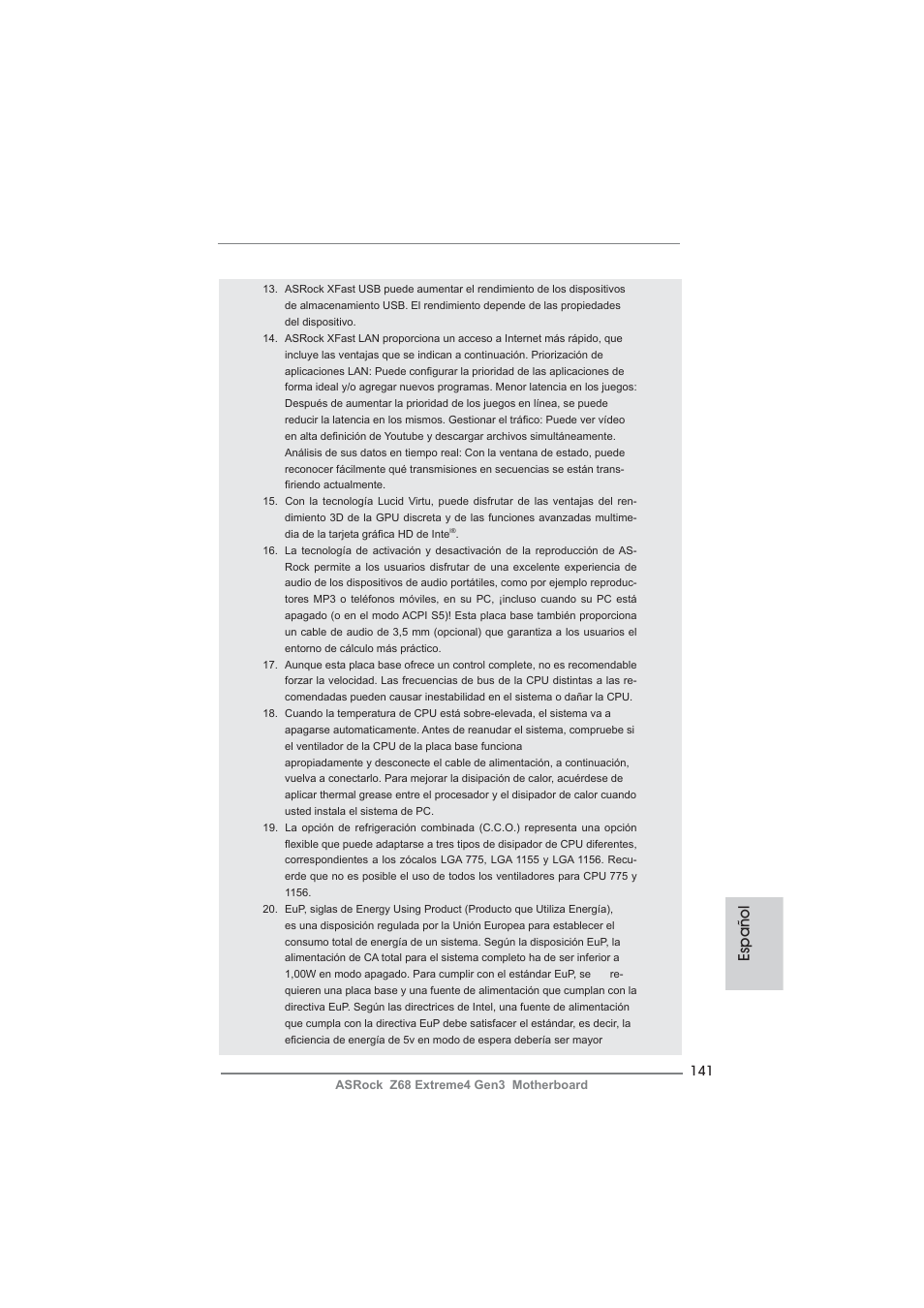 Español | ASRock Z68 Extreme4 Gen3 User Manual | Page 141 / 322