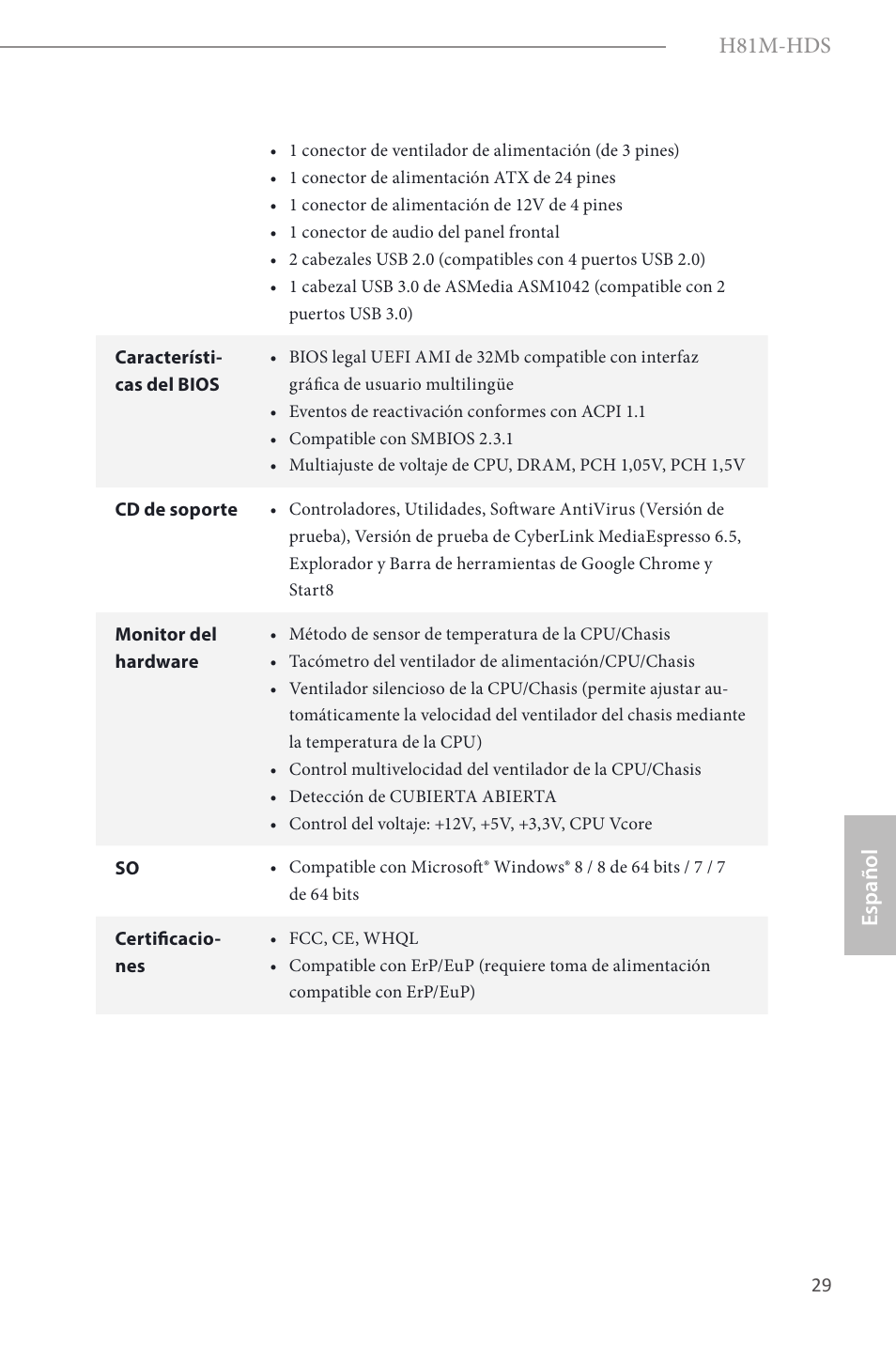 H81m-hds, Español | ASRock H81M-HDS User Manual | Page 31 / 57