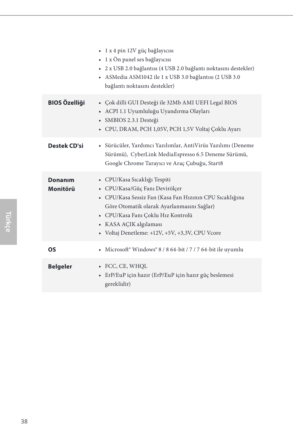 Türk çe | ASRock H81M-HDS User Manual | Page 40 / 57