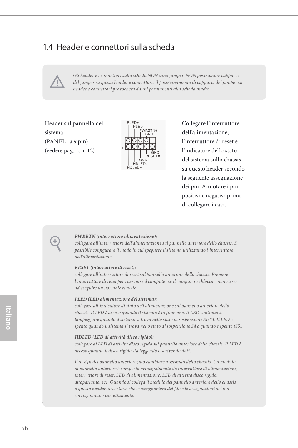 4 header e connettori sulla scheda, Italiano | ASRock H87M Pro4 User Manual | Page 58 / 163