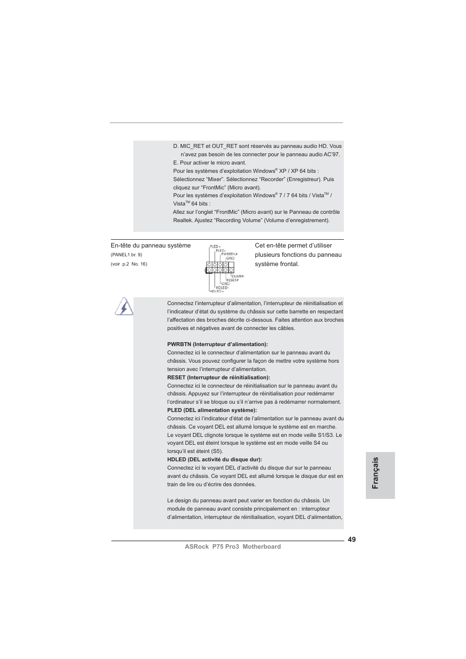 Français | ASRock P75 Pro3 User Manual | Page 49 / 151