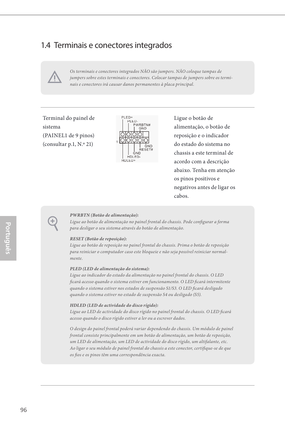 4 terminais e conectores integrados, Por tuguês | ASRock Z87 Extreme4__TB4 User Manual | Page 98 / 175