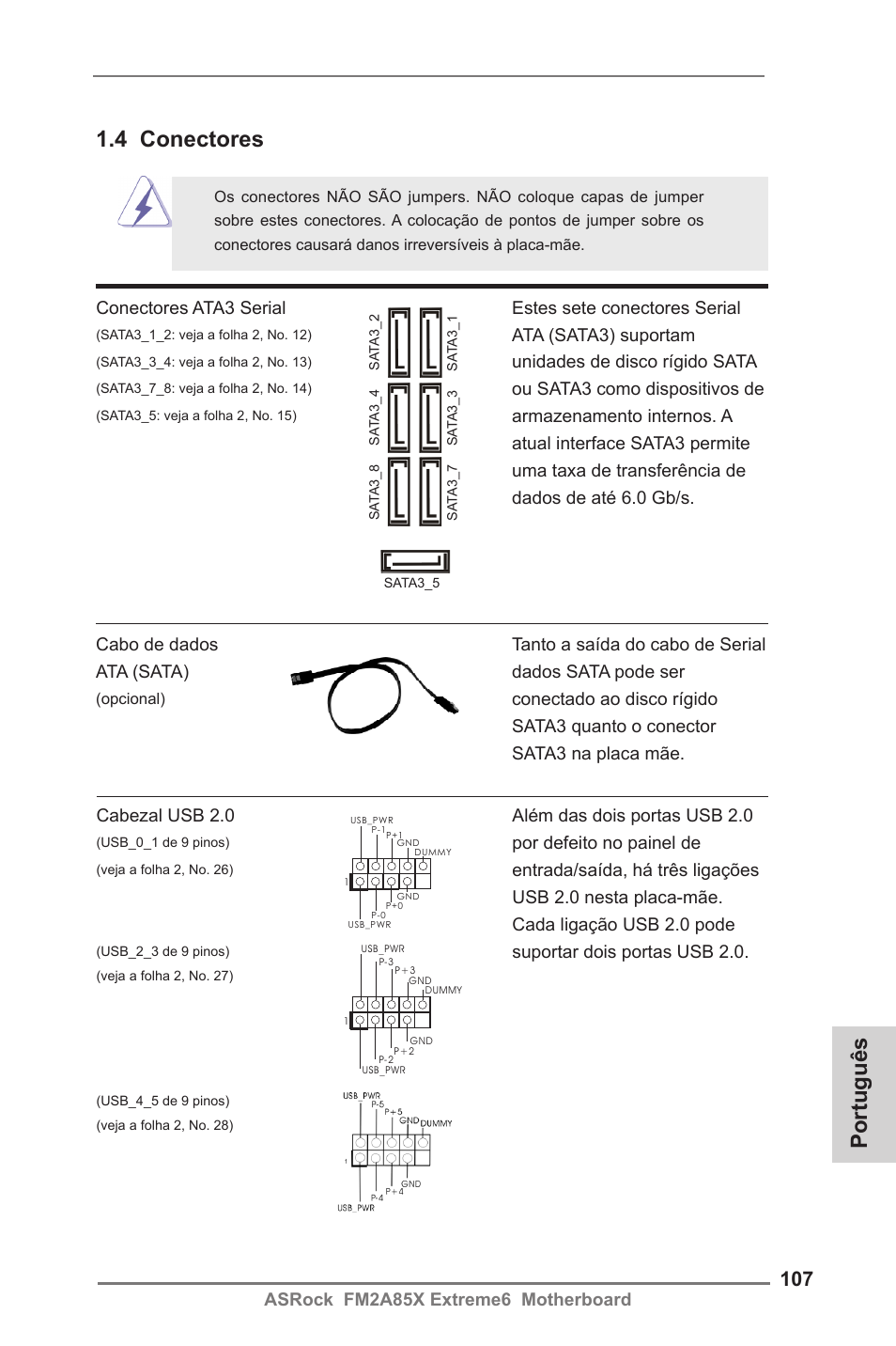 Português, 4 conectores | ASRock FM2A85X Extreme6 User Manual | Page 107 / 186